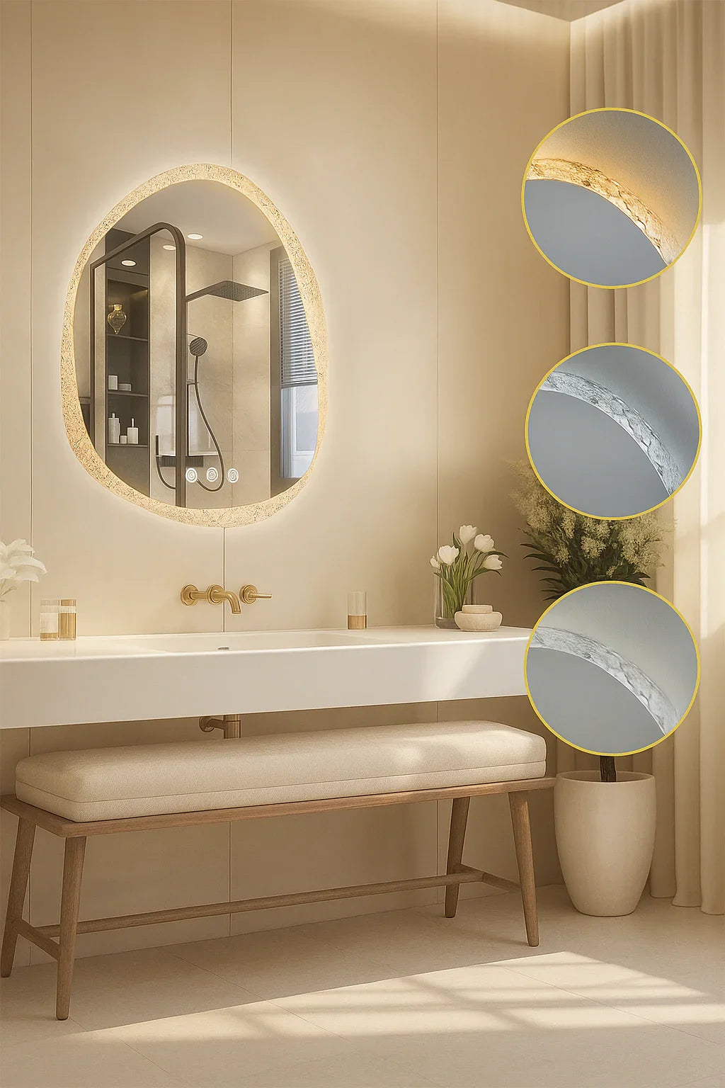 Išmanusis netaisyklingos formos LED veidrodis