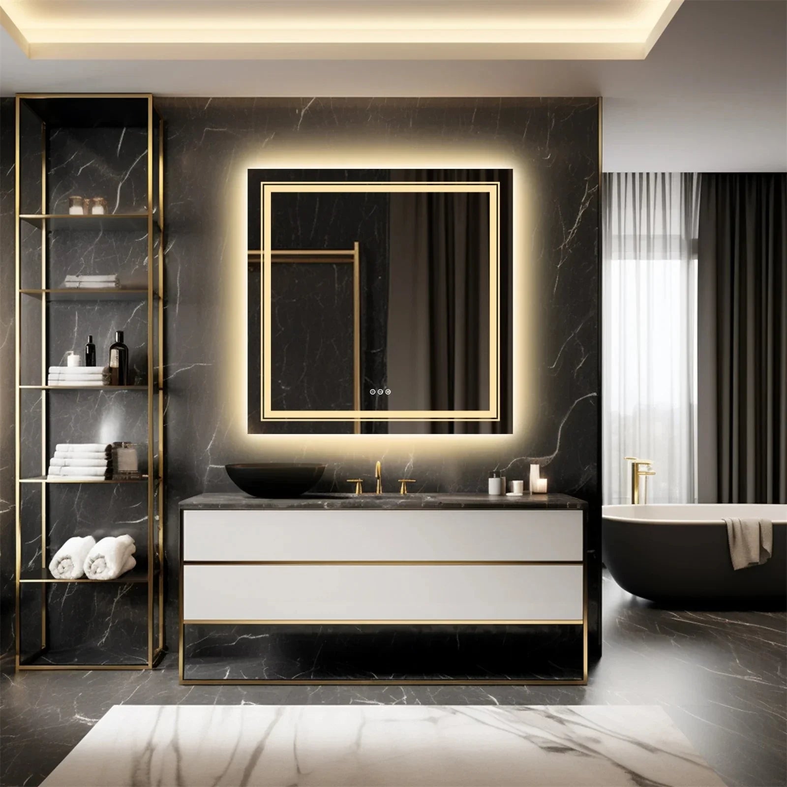 Kvadrato formos LED veidrodis