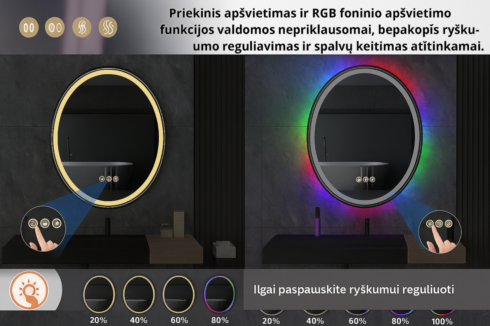Ovalus LED veidrodis su dvigubu apšvietimu