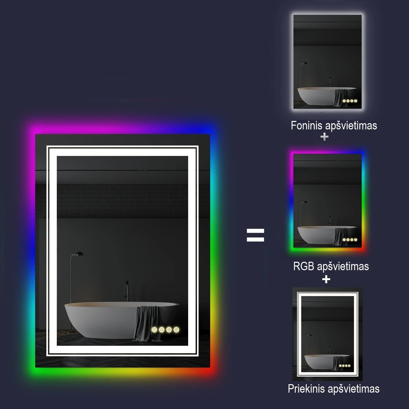 Išmanus stačiakampio formos LED veidrodis