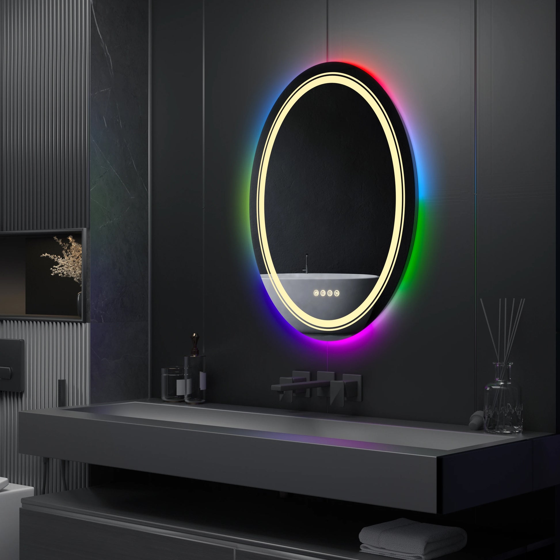 Ovalus LED veidrodis su dvigubu apšvietimu