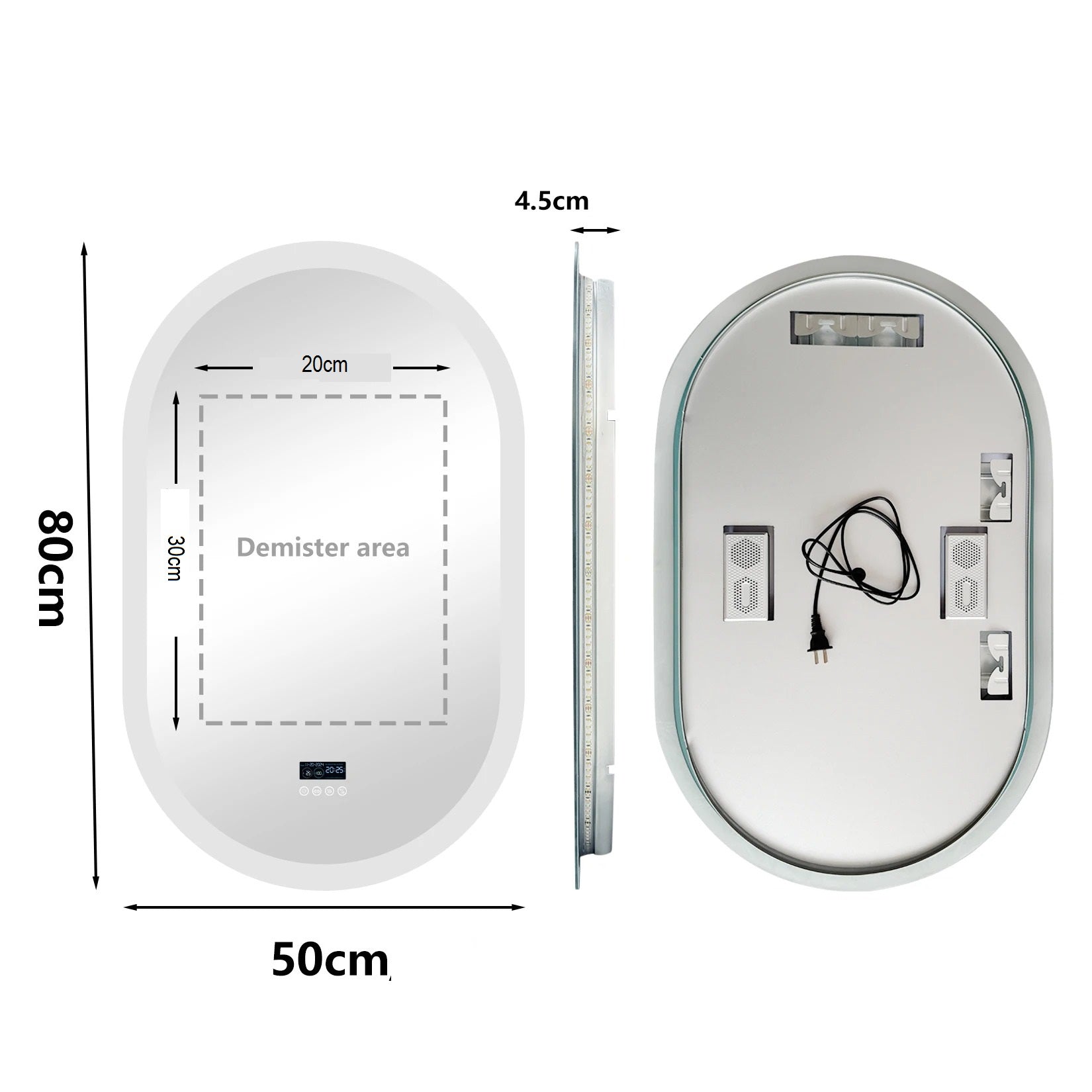 Stilingas ovalus LED veidrodis su Bluetooth kolonėle