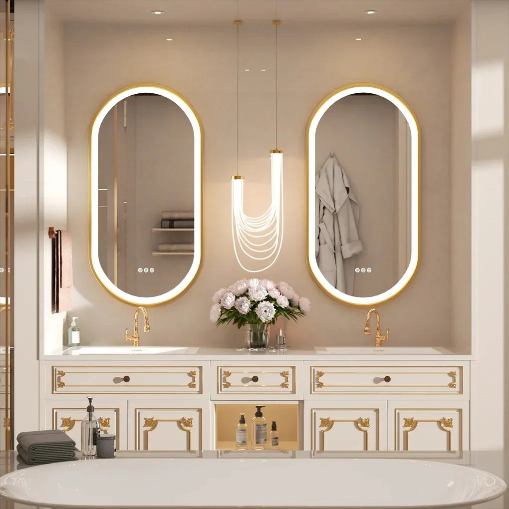 Ovalus LED aukso spalvos veidrodis