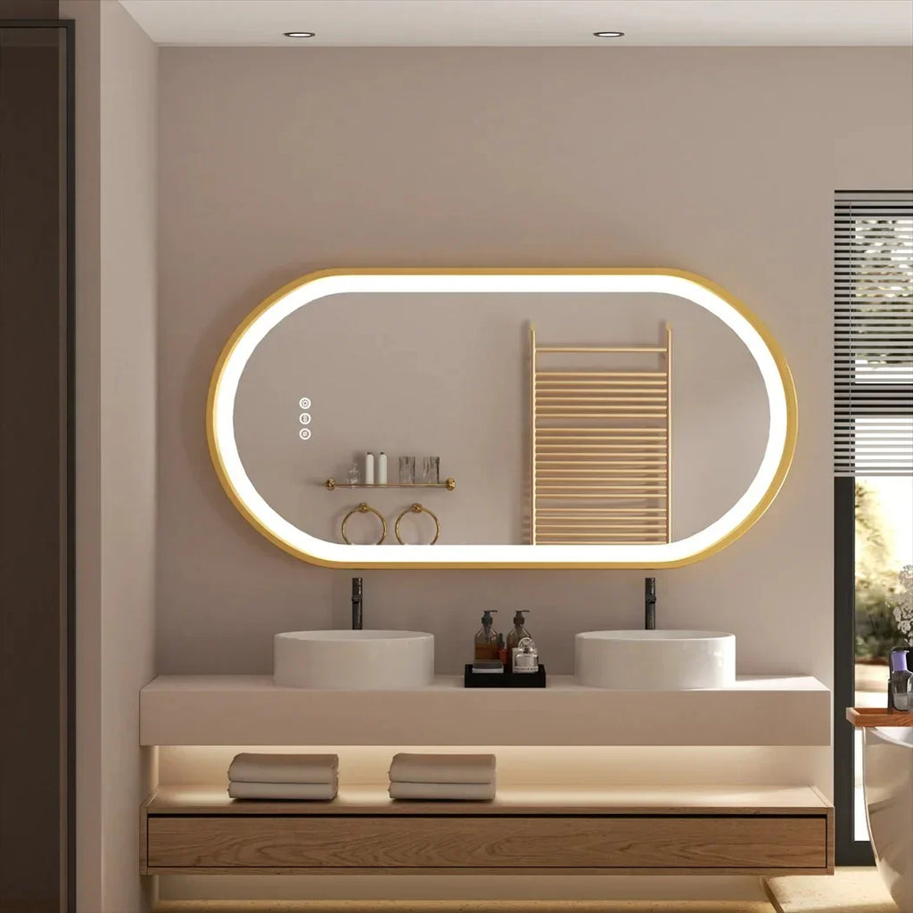 Ovalus LED aukso spalvos veidrodis