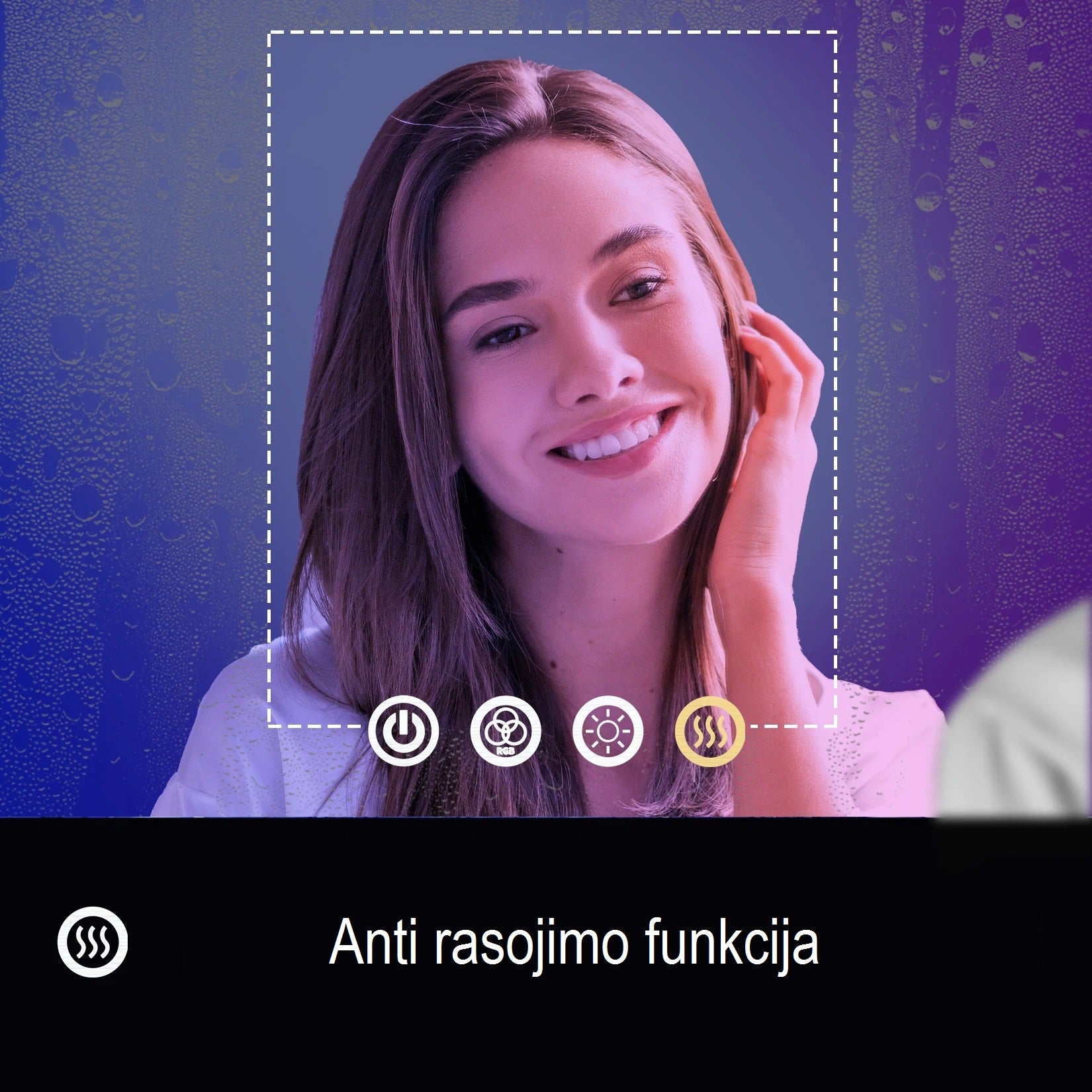 Išmanus stačiakampio formos LED veidrodis