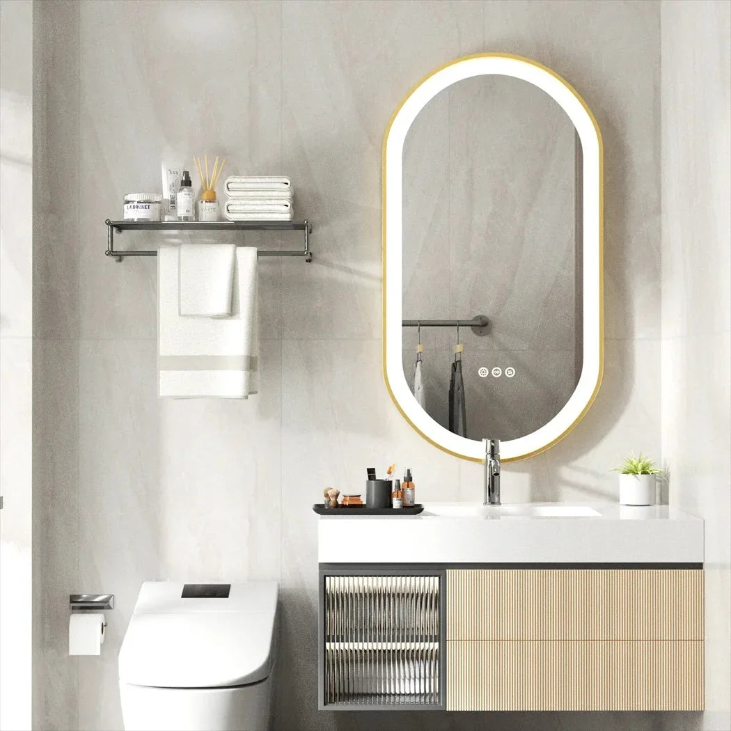 Ovalus LED aukso spalvos veidrodis
